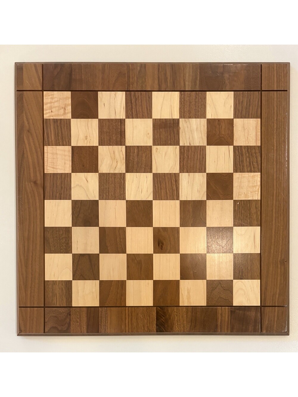 Vintage Drueke Double Sided Solid Walnut Maple Chess Board 18.5" Grand Rapids MI